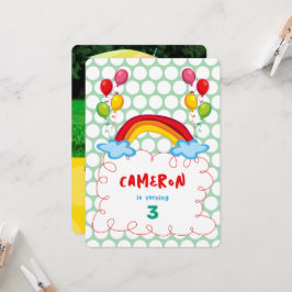 虹と風船フォトキッドの誕生日パーティー 招待状