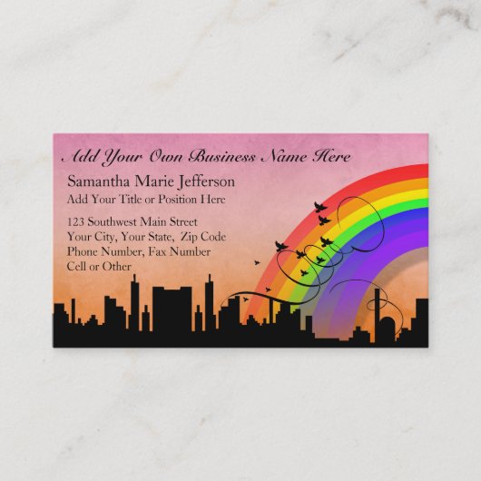 虹と鳥の街のスカイライン飛んでいる 割引カード (正面)