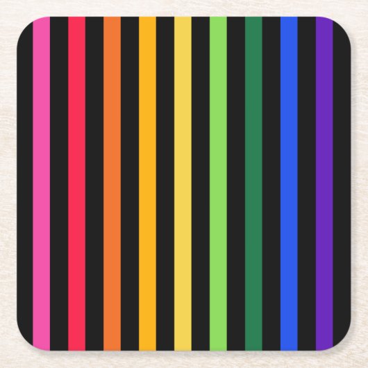 虹と黒のストライプ スクエアペーパーコースター (正面)