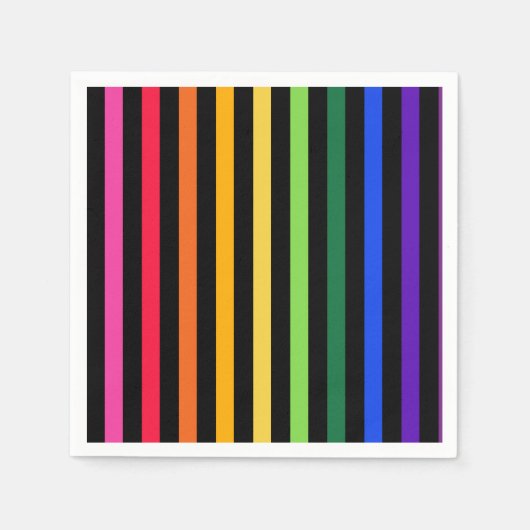 虹と黒のストライプ スタンダードカクテルナプキン (正面)