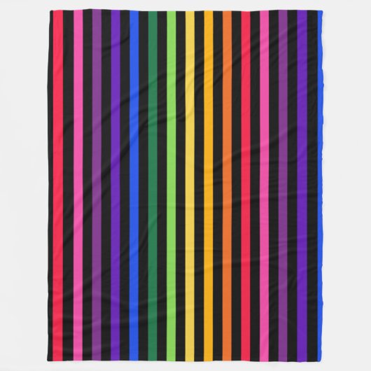 虹と黒のストライプ フリースブランケット (正面)