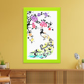 虹と黒の孔雀とさくらんぼの花 キャンバスプリント (インサイチュ (リビング))