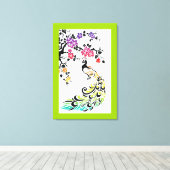 虹と黒の孔雀とさくらんぼの花 キャンバスプリント (インサイチュ (ウッドフロア))