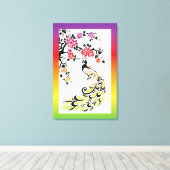 虹と黒の孔雀とさくらんぼの花 キャンバスプリント (インサイチュ (ウッドフロア))