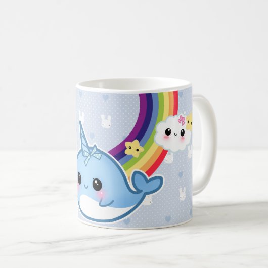 虹とnarwhalかわいいベビーおよびかわいいは曇ります コーヒーマグカップ (正面右)