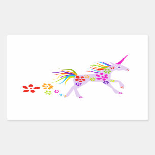 虹によってはユニコーンのベクトルイラストレーションが開花します 長方形シール
