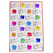 虹によって着色される漫画象のハッピーバースデー ミディアムペーパーバッグ (裏面)