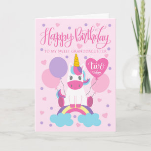 虹に乗ったお姫様ユニコーン 2歳の誕生日おめでとう カード