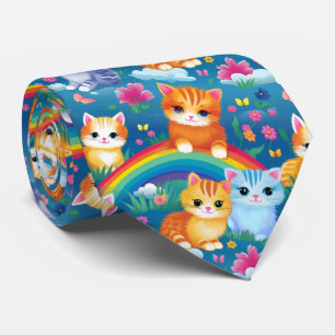 虹に乗ったかわいい子猫たち キュートでカラフル ネクタイ