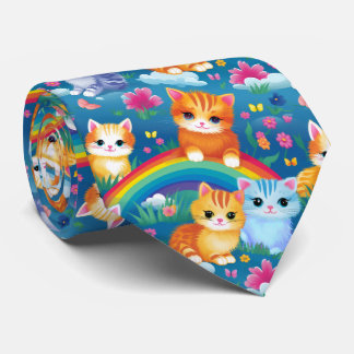 虹に乗ったかわいい子猫たち キュートでカラフル ネクタイ