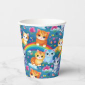 虹に乗ったかわいい子猫たち キュートでカラフル 紙コップ (正面)
