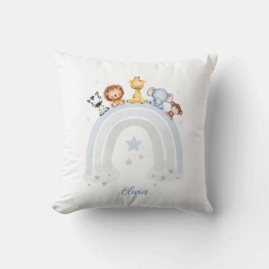 虹に乗って野生の友人：水彩動物 クッション (正面)
