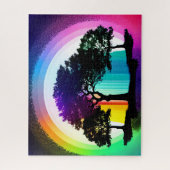 虹に囲まれた人生のシルエットの木 ジグソーパズル (縦)