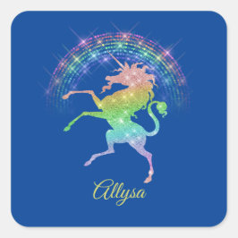 虹に対してキラキラ輝くユニコーン スクエアシール