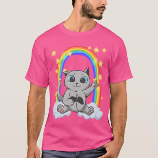 虹に賭ける猫の赤ちゃんのレトロゲーム Tシャツ