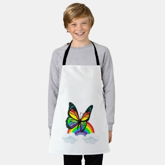 虹のある蝶 エプロン (着用した状態)