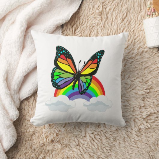 虹のある蝶 クッション (ブランケット)