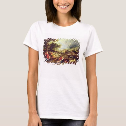 虹のある風景(キャンバス上の油) Tシャツ (正面)