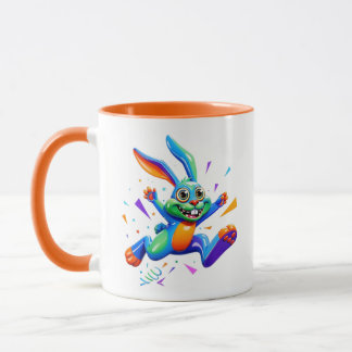 虹のうさぎのジャンピング かわいいキャラクター マグカップ