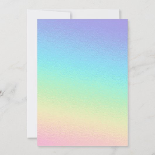 虹のおとぎ話の城白い馬の水色 招待状 (裏面)