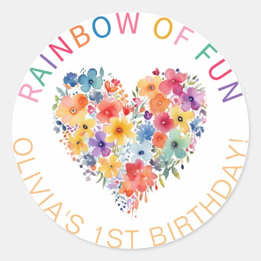 虹のおもしろいフローラハート誕生日シール ラウンドシール (正面)