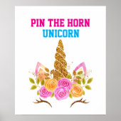 虹のかわいいおもしろいが角をピンで囲むユニコーンゲーム ポスター (正面)