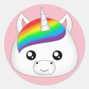 虹のかわいいかわいいのユニコーンの顔の頭部 ラウンドシール