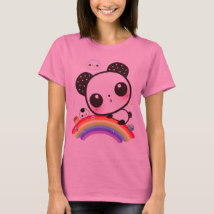 虹のかわいいの食糧を持つかわいいパンダ Tシャツ