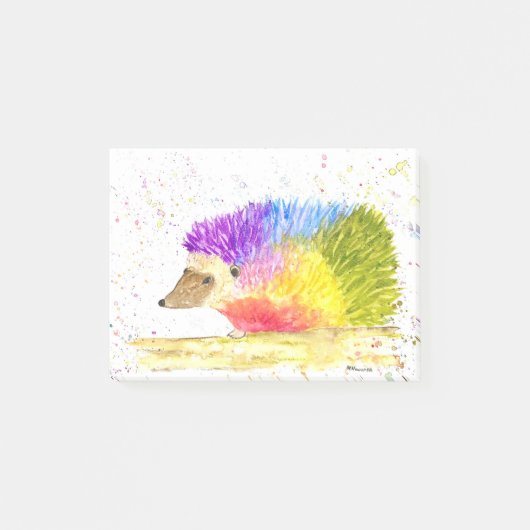 虹のかわいいハリネズミの水彩画 ポストイット (正面)