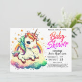 虹のかわいいユニコーンベイビーシャワー 招待状 (スタンド正面)