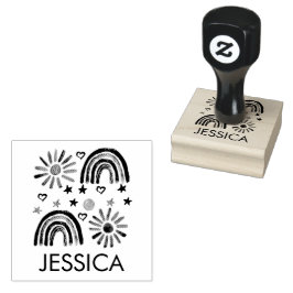 虹のかわいい太陽の子供たち モダンな水彩画 ラバースタンプ