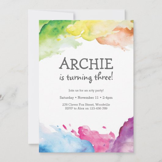 虹のしぶきの芸術の誕生日のパーティの招待状 招待状 (正面)