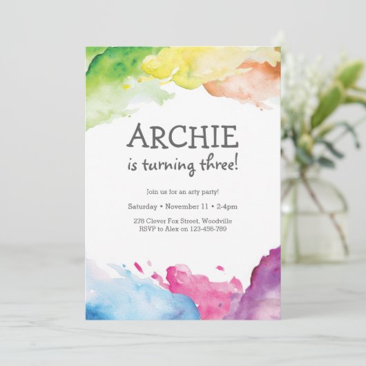 虹のしぶきの芸術の誕生日のパーティの招待状 招待状 (スタンド正面)