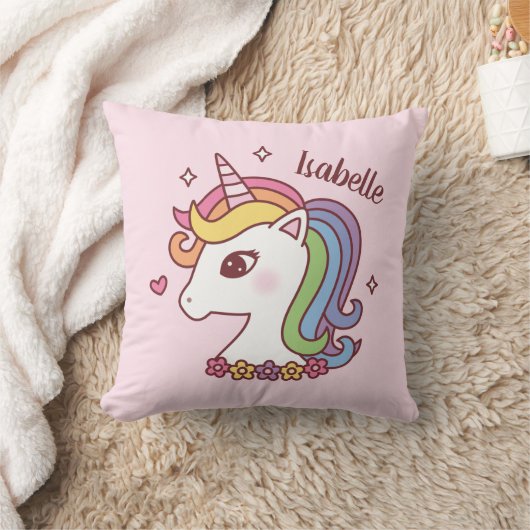 虹のたてがみがかわいいユニコーンの落書き 女の子の部屋 クッション (ブランケット)