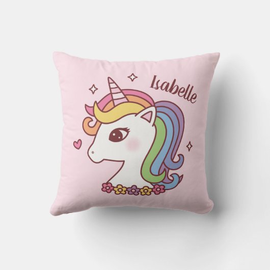 虹のたてがみがかわいいユニコーンの落書き 女の子の部屋 クッション (裏面)