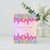 虹のような輝く色の誕生日スパークル ポストカード (スタンド正面)