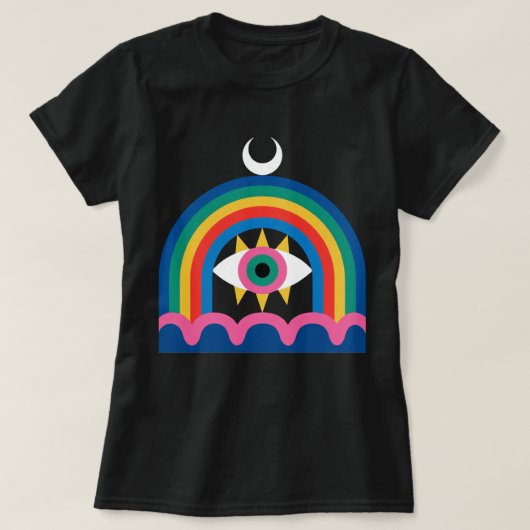 虹のアイ・クレセントムーンアート Tシャツ (デザイン正面)