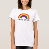 虹のアーチとLOVE WINS レディース白 Tシャツ (正面)
