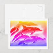 虹のイルカのアート ポストカード (正面/裏面)