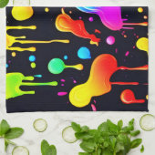 虹のインクの絵の具の飛沫 キッチンタオル (折り畳み)