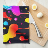 虹のインクの絵の具の飛沫 キッチンタオル (四つ折り)