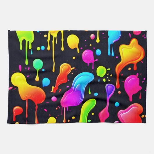 虹のインクの絵の具の飛沫 キッチンタオル (横)
