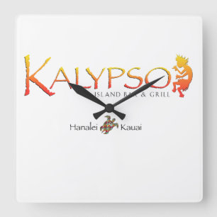 虹のウミガメとのKalypsoのカラフルなロゴ スクエア壁時計