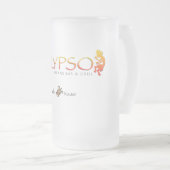 虹のウミガメとのKalypsoのカラフルなロゴ フロストグラスビールジョッキ (正面右)