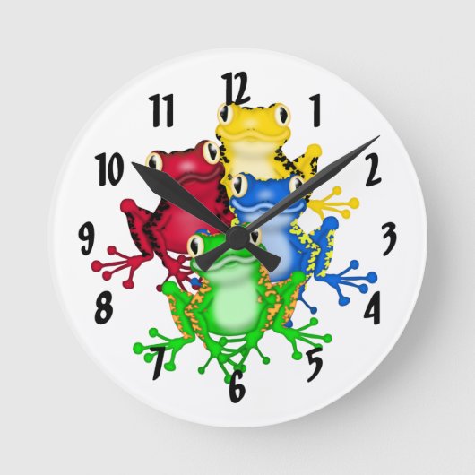 虹のカエルの柱時計 ラウンド壁時計 (正面)