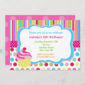 虹のカップケーキのバースデーパーティ招待状 招待状 (正面/裏面)