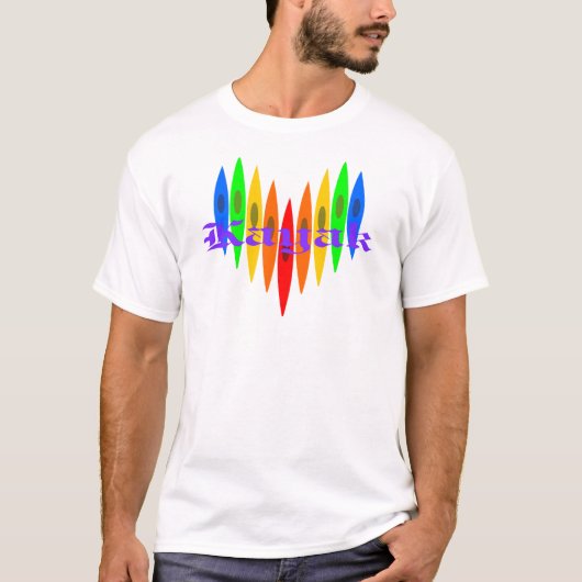 虹のカヤックのハート Tシャツ (正面)