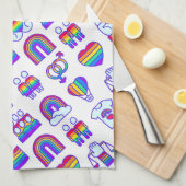 虹のカラフルアイコン キッチンタオル (四つ折り)