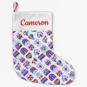 虹のカラフルアイコン スモールクリスマスストッキング (正面)