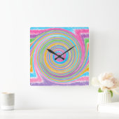 虹のカラフル渦 スクエア壁時計 (ホーム)